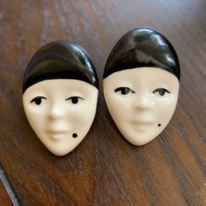 Vintage Hand Painted Porceline Face Earrings